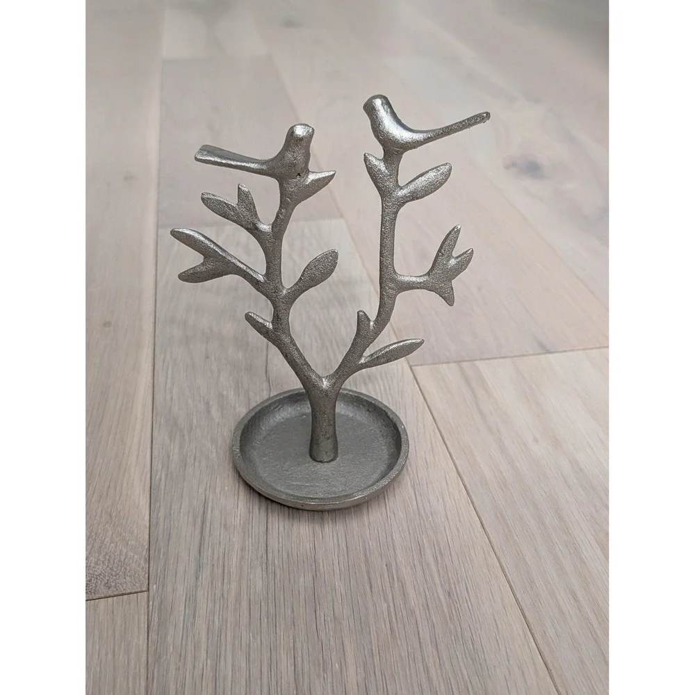 Silver Metal Jewelry Tree Ring Holder | Modern Organic Decor